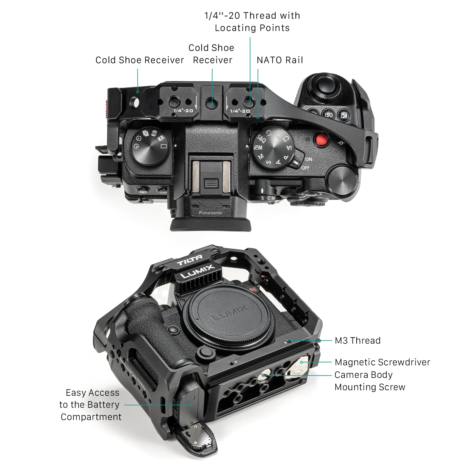Tilta Jaula de cámara completa para Lumix S5 II/S5 IIX/G9 II con abrazadera de cable HDMI USB-C - Negro TA-T50-FCC-B
