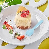 Vista 6 de 100 mini tenedores desechables de plástico para pasteles, tenedor y cuchara dos en uno, tenedores envueltos individualmente para pasteles, postres