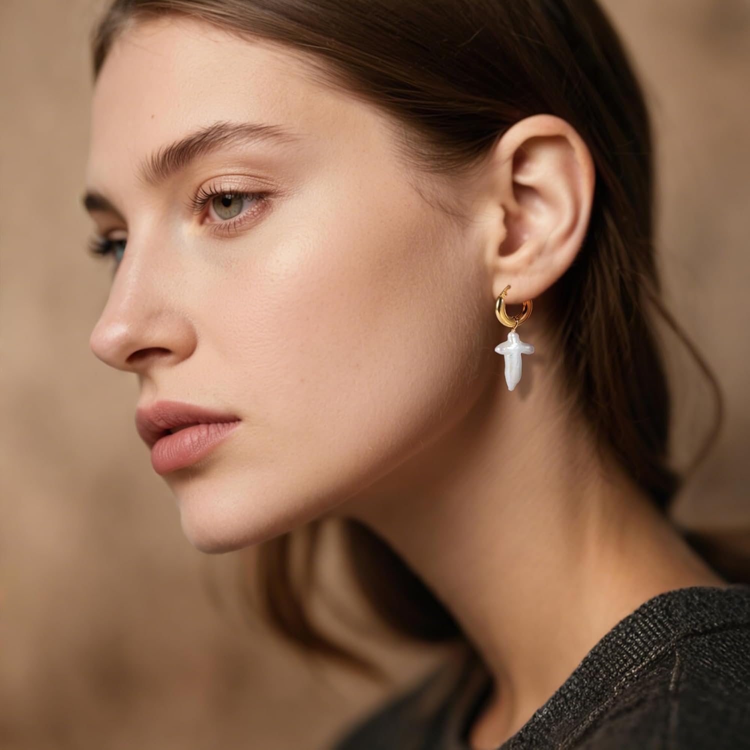 IDOKAWA Natural Freshwater Pearl Cross Earrings Elegant Christian Beachy Baroque Pearl Earrings Jewelry Gifts for Women