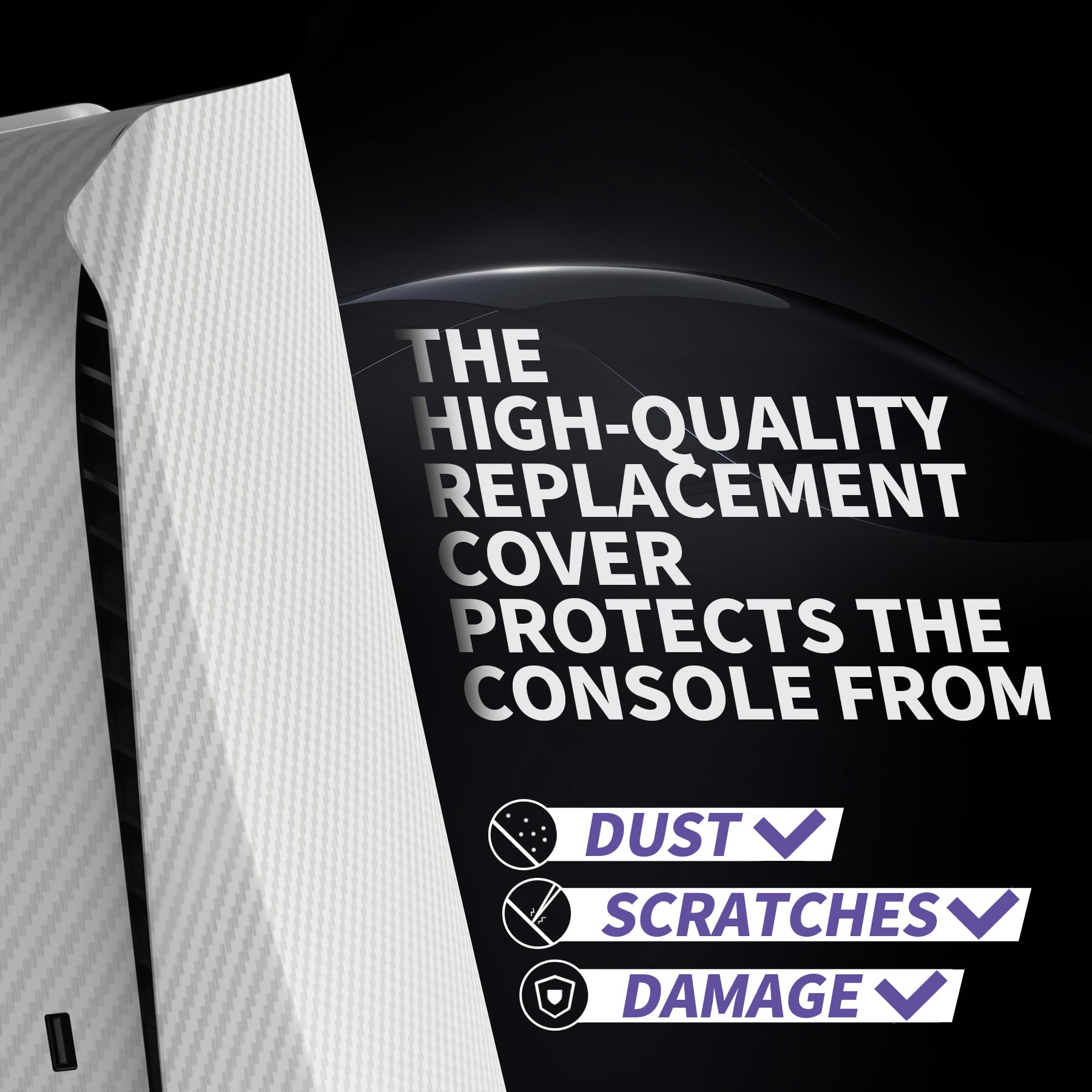 eXtremeRate eXcover Copertura per ps5 Console Disc Edition,Cover Coperchio Custodia Placca Shell Ricambio per ps5 Console Standard Versione-Fibra di Carbonio Bianca