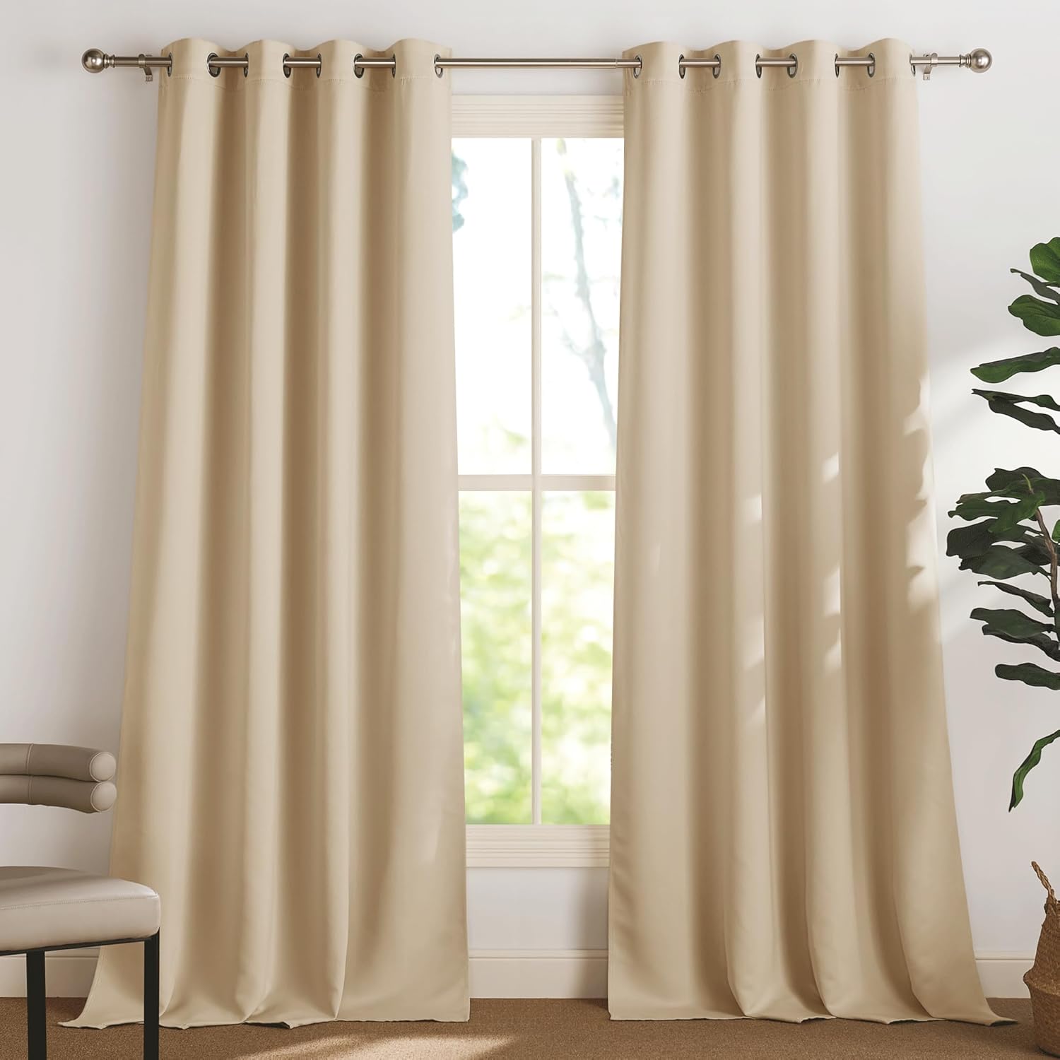 PONY DANCE Tende Soggiorno Moderne 2 Pezzi Termiche Oscuranti per Interni con Anelli Curtains Decorazione Tenda Camera da Letto per Salotto L 140 x A 260 cm, Beige