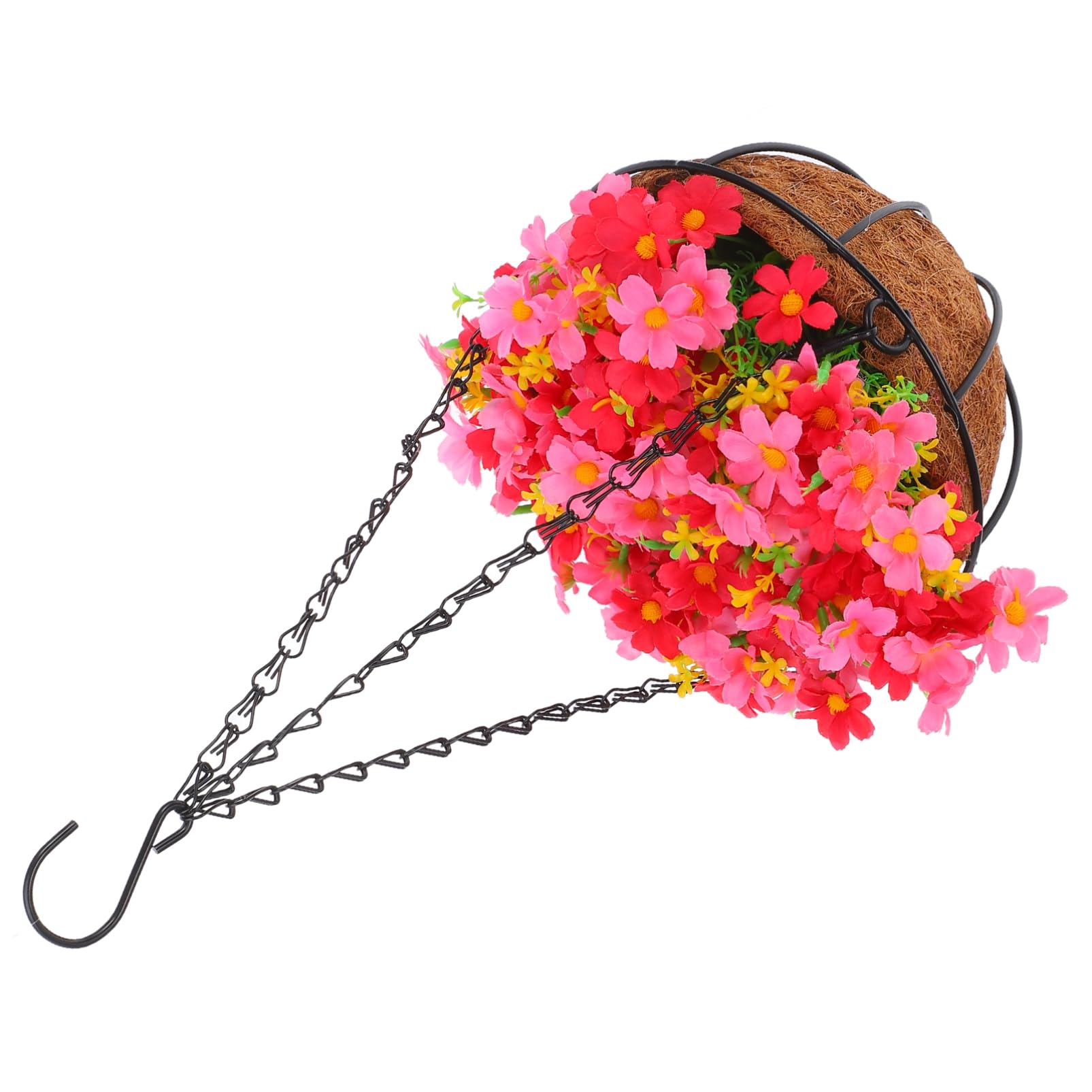 Happyyami Künstlicher Hängeblumenkorb aus Eisen, Rosa, für Draußen