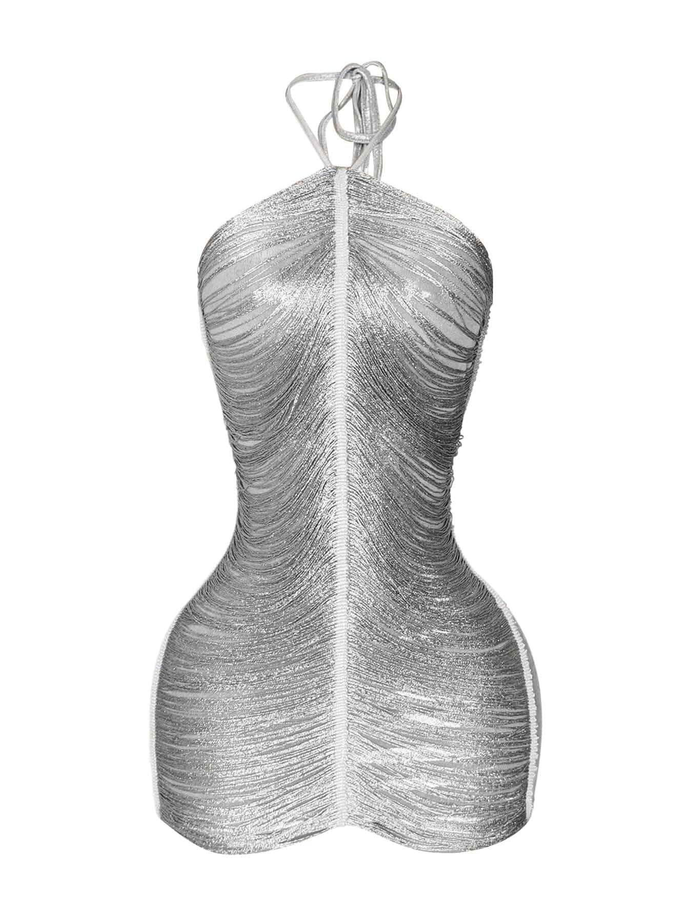 Floerns Women's Halter Neck Fringe Party Mini Dress Club Cocktail Date Night Bodycon Dresses