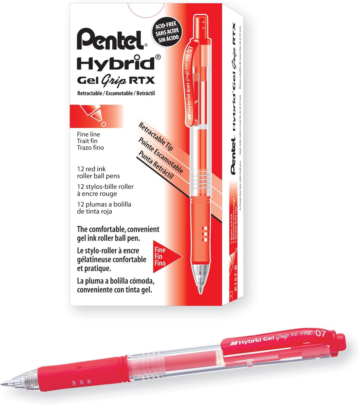 Pentel Hybrid Gel Grip RTX Retractable Gel Pen, Medium
