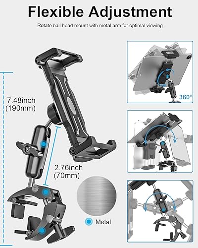Miniatura 4 de woleyi Soporte de yugo para tablet – [Abrazadera grande de metal] [compatible con funda gruesa] Soporte para tableta de aviación, soporte de vuelo