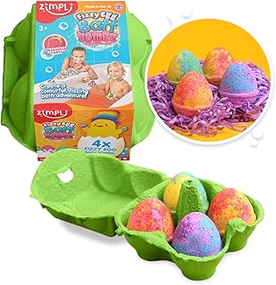 ZIMPLI - 4 x Fizzy Egg Baff Bombz, Alternative to Chocolate Treats, Bath Bombs Gift Set, Moisturising, Easter Gift for boys girls 4 5 6 7 8 9