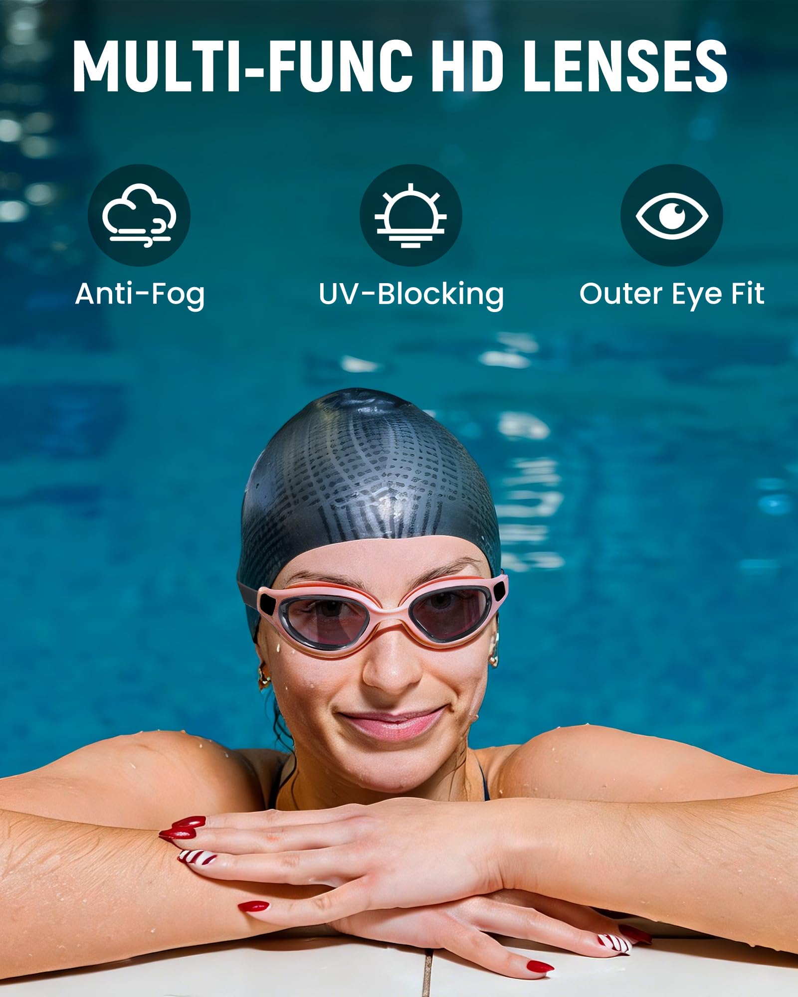 Keary Schwimmbrille für Erwachsene, Schwimmbrille für Männer und Frauen, Jugendliche, UV-Schutz, Anti-Beschlag, Pool-Wasserbrille