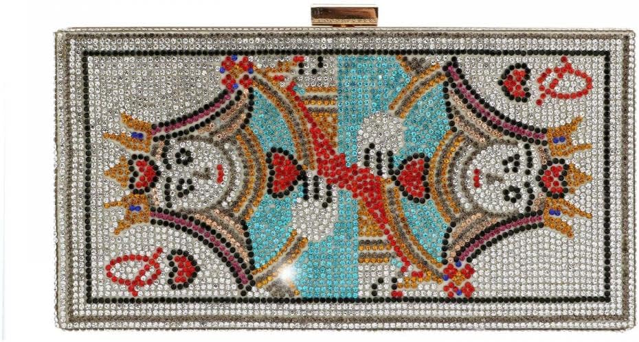 EROUGE Women Acrylic Clutch Heart Rhingestone Purse Silver Evening Handbags Party Purse