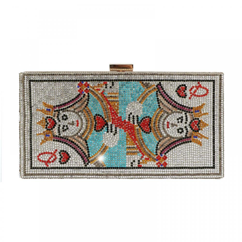 EROUGE Women Acrylic Clutch Heart Rhingestone Purse Silver Evening Handbags Party Purse