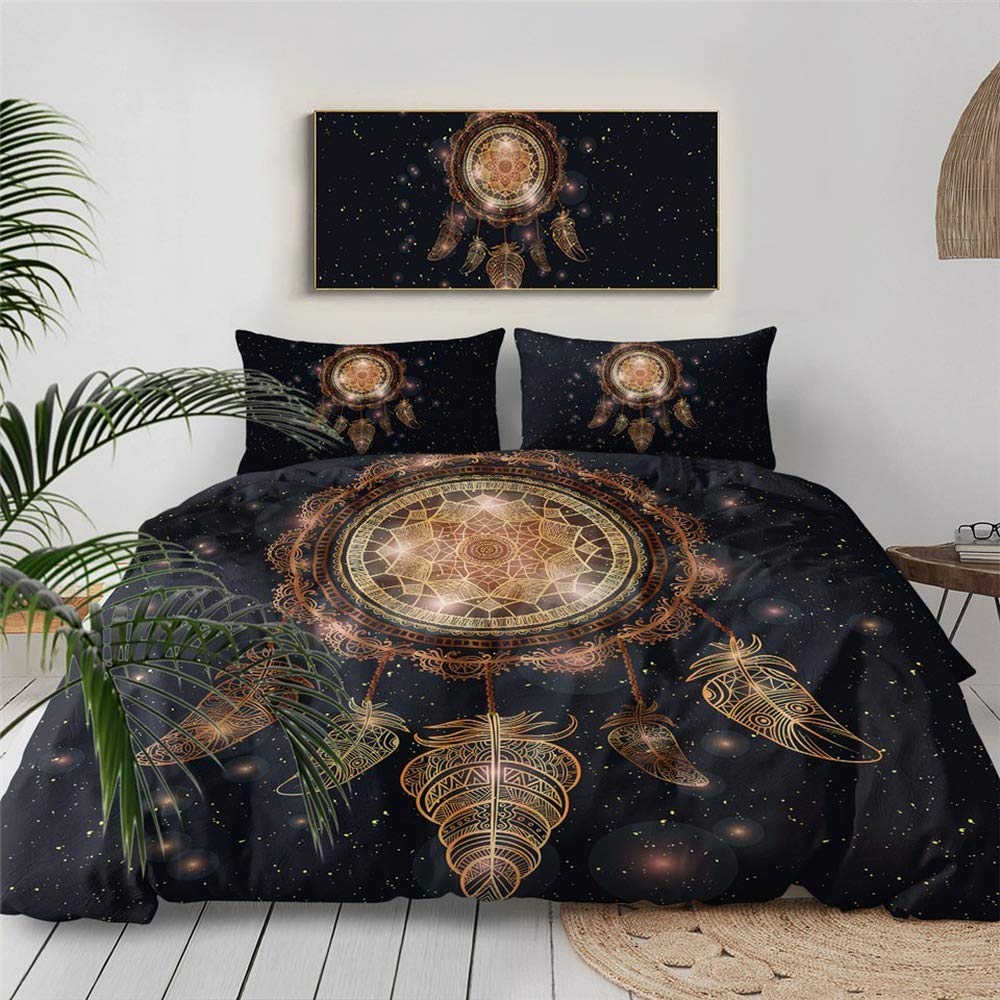 Housse de couette attrape-rêves 3D noire avec ses 2 taies d'oreiller