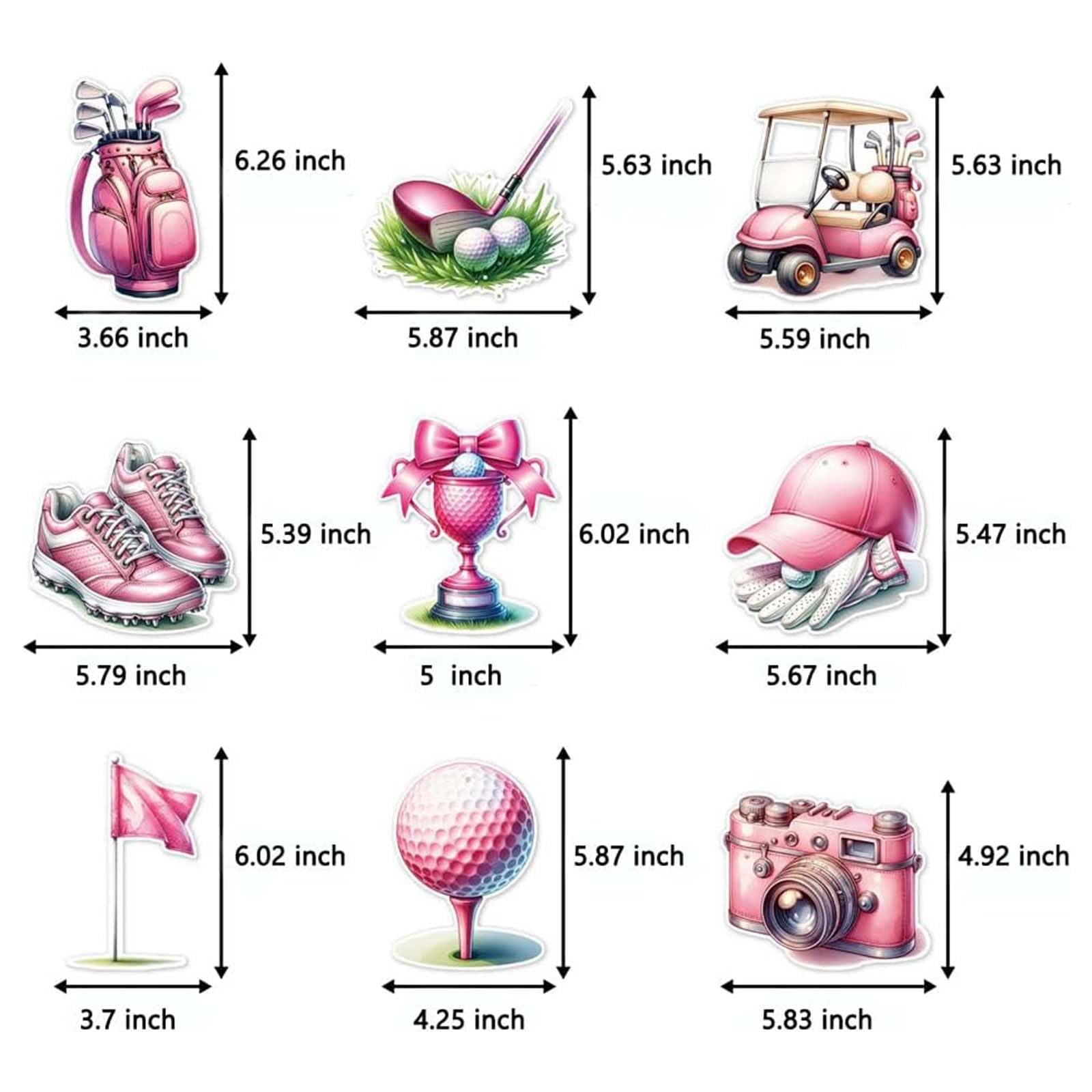 Różowe wiszące dekoracje golfowe, motyw golfa, zawijasy sufitowe dla kobiet i dziewcząt, urodziny, baby shower, wieczór panieński i artykuły na wieczór panieński, 9 szt
