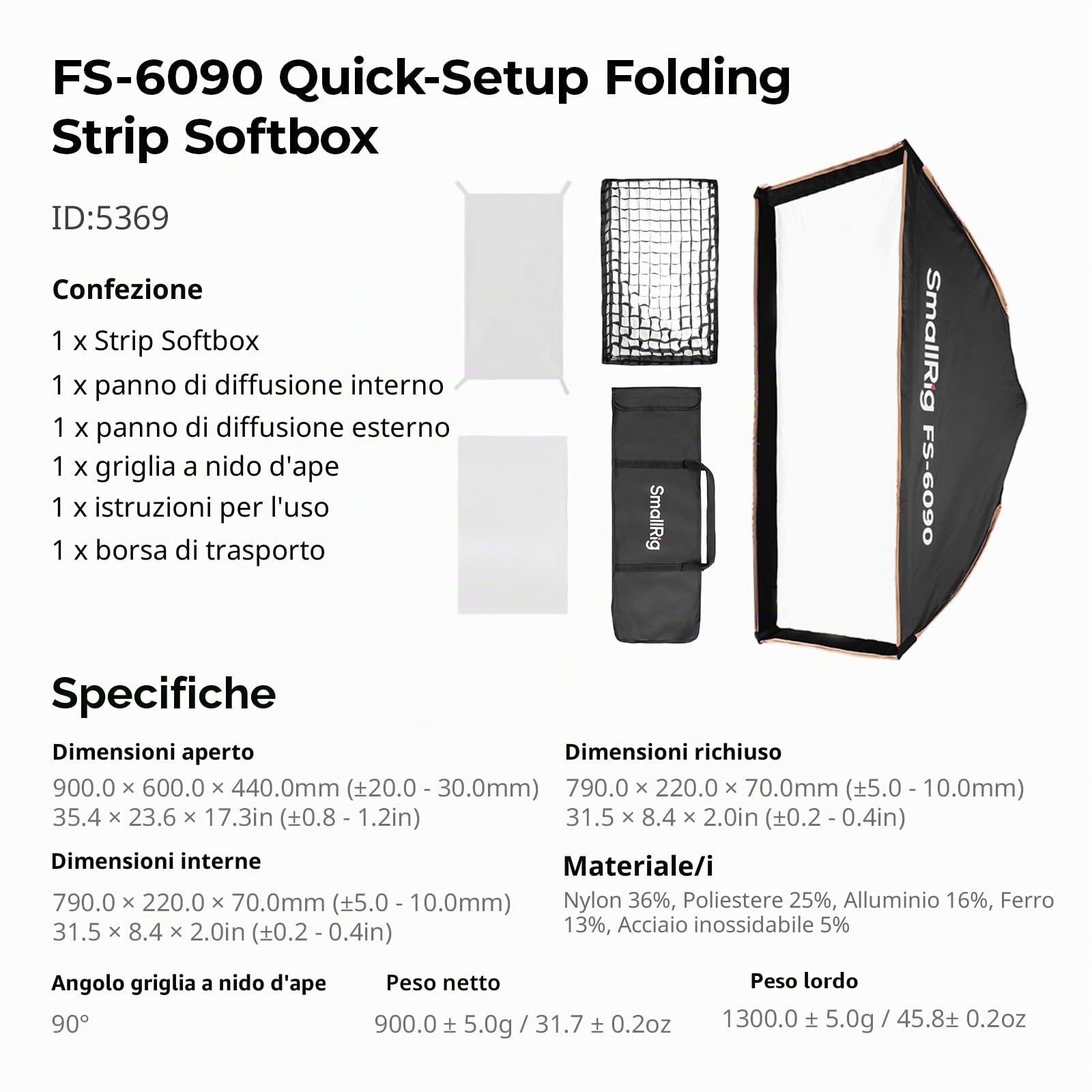 SMALLRIG FS-6090 Quick-Setup Folding Strip Softbox 5369