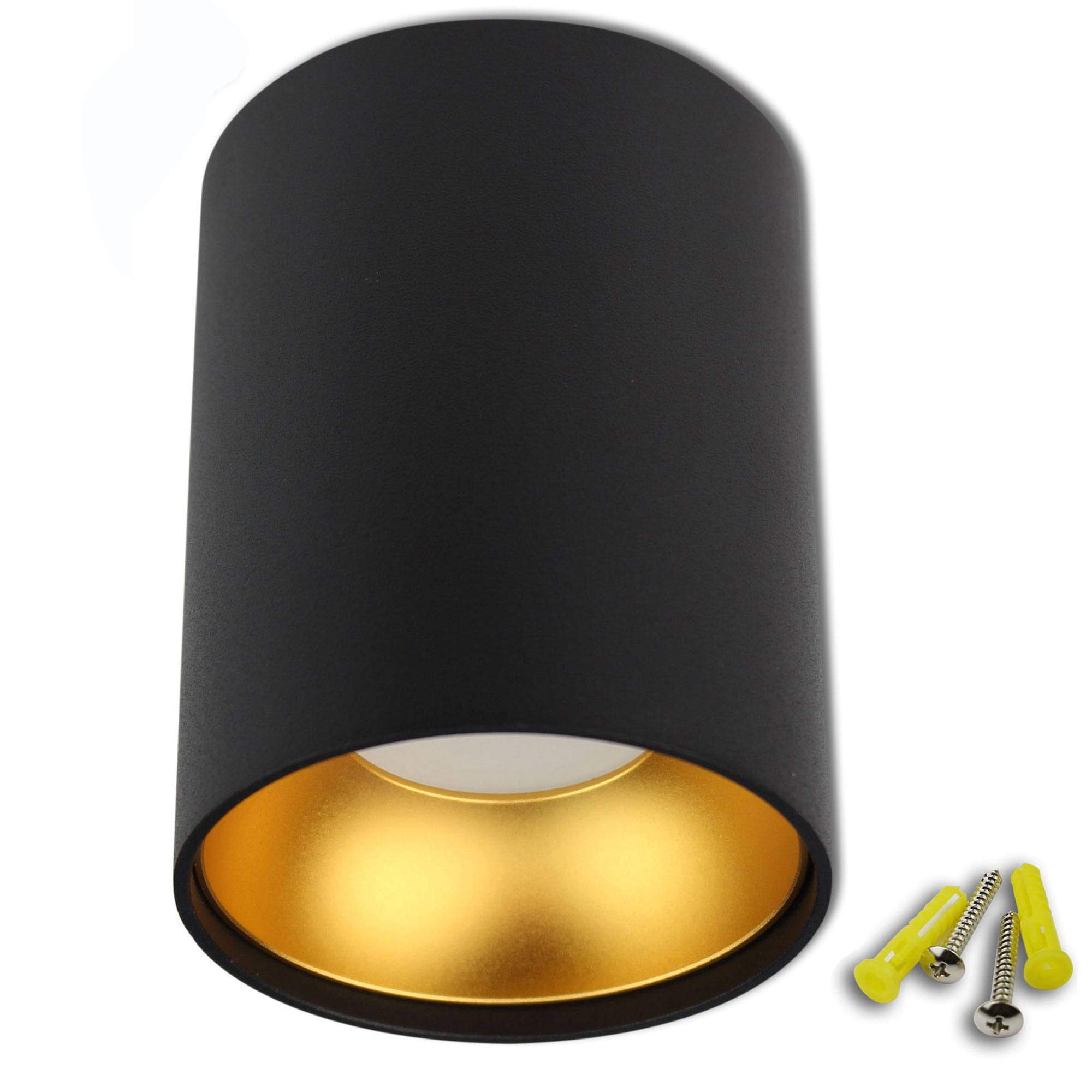 10er Set LED Aufbauleuchte rund Schwarz-gold 7,5 Watt dimmbar neutralweiß GU10 230V - 110x85mm Aufbaustrahler aus Aluminium - Einbaustrahler Deckenlampe Loft Einbauleuchte Einbau-Spot