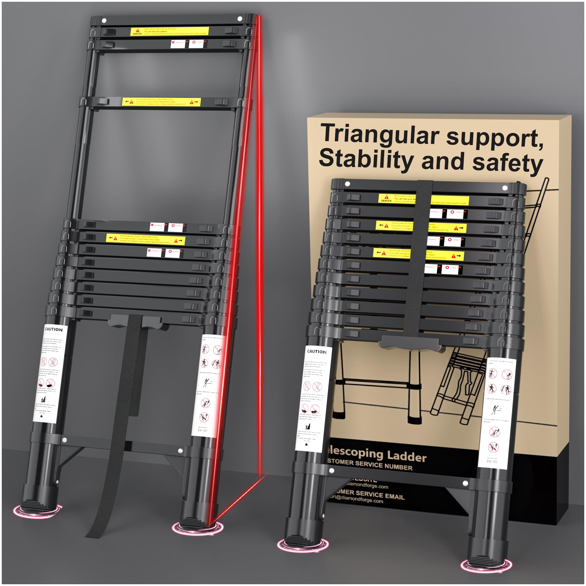 Telescoping Ladder, 12.5 FT 330 Lbs Aluminum Extension Ladder, Black