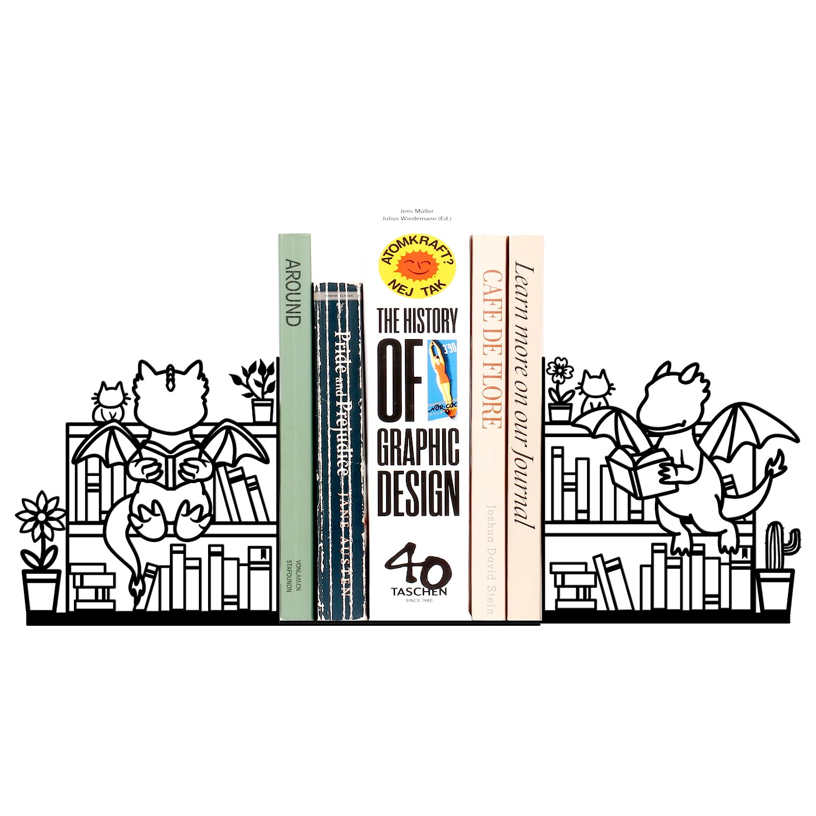 Zzbakress Unique Dragon Bookends Black Metal Dragon Decoration Bookends Decorative Cute Cat Bookshelf Mystic Decorative Cool Bookshelf Decor Living