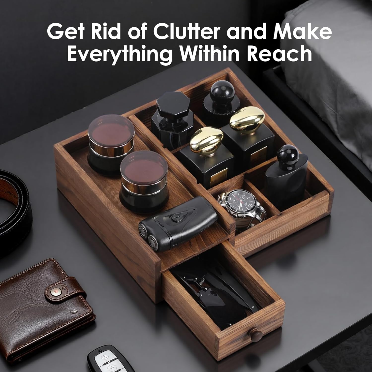 Organizer for Men,Bathroom Countertop Organizers,Perfume Organizer,Cologne Organizers,Bathroom Storage,Perfume Stand,Dresser Organizer,Gifts for Men,Dad Gifts,Adjustable Partition(Bourbon Brown) - Image 5