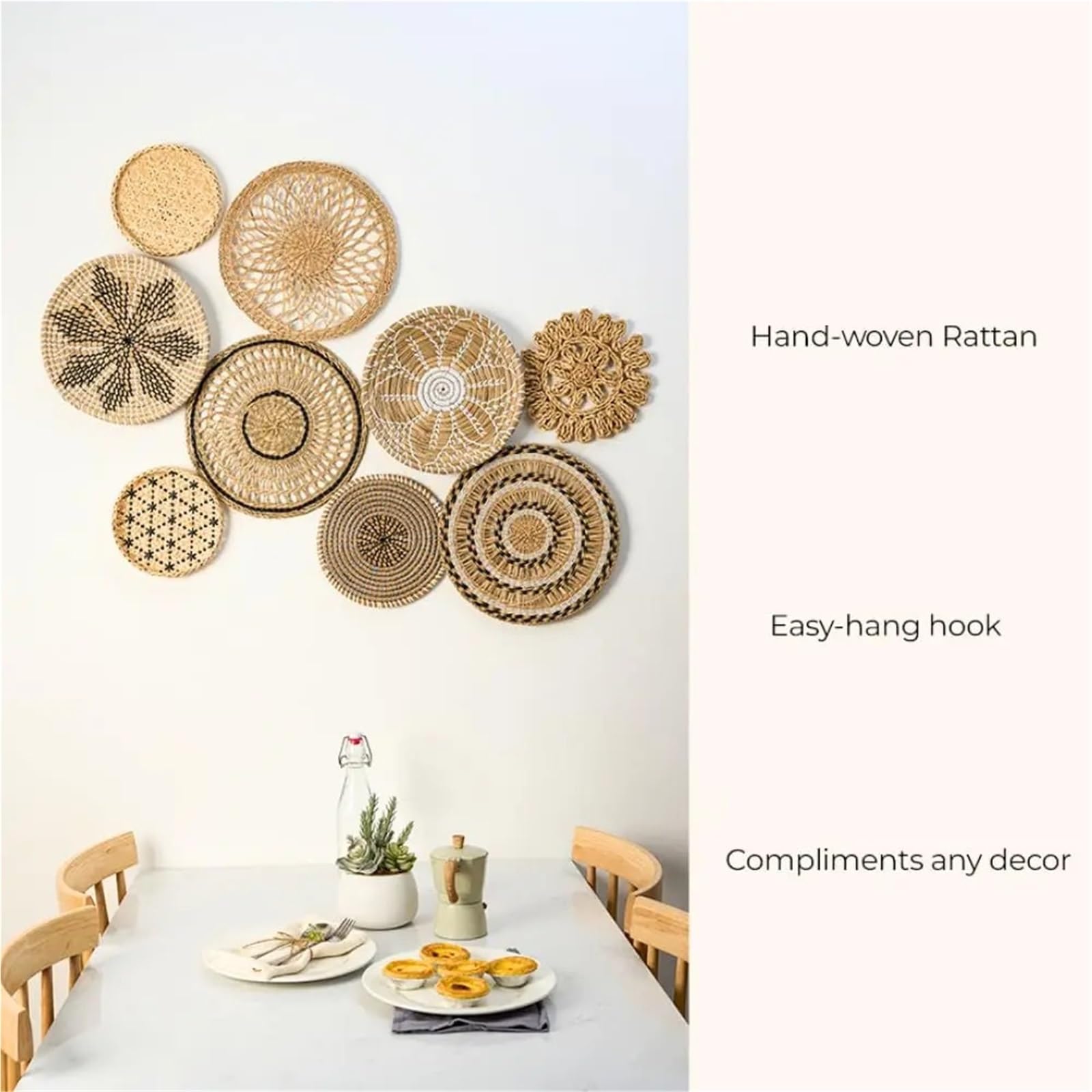Cesta de pared de ratán 9 Uds. Decoración De Pared Ratán, Decoraciones For El Hogar, Cesta Mimbre, Cestas Colgantes For, Platos Decorativos For