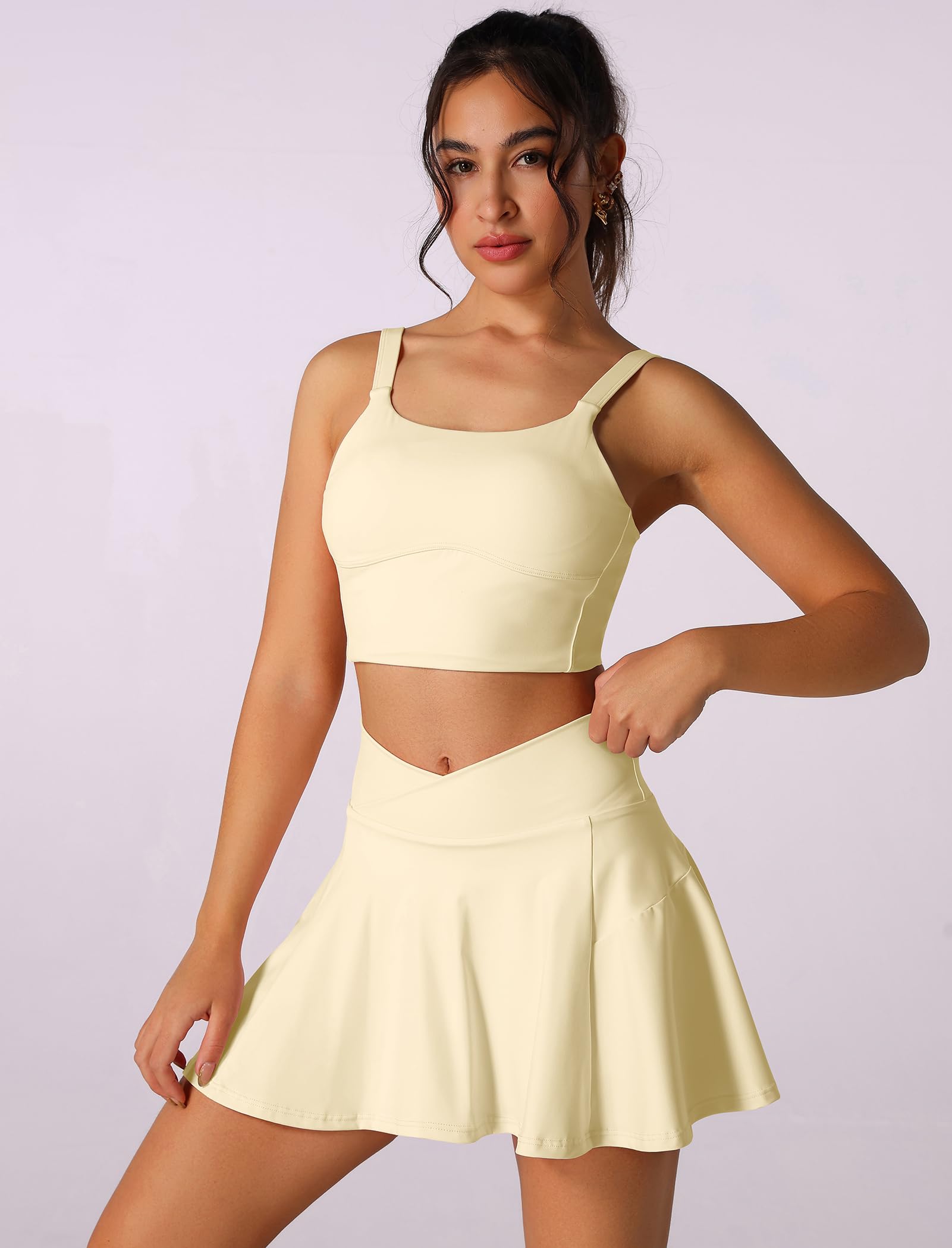 2-teiliges Tenniskleid für Damen, hohe Taille, Faltenrock-Set, Kompression, Sport-BH, Golf, athletische Outfits