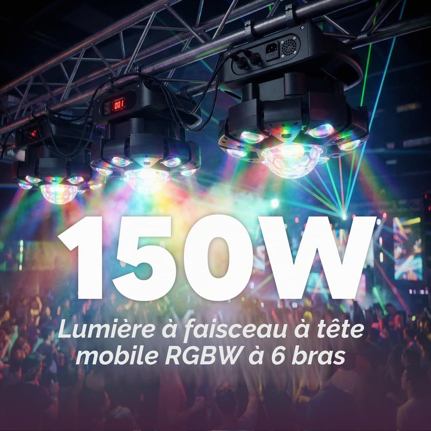 Lyre LED 150W Beam Lumière de scène RGBW avec Télécommande et Boule Disco, éclairage de soirée DJ 25 Canaux Jeux de Lumiere pour Bar, Club, Discothèque, Fête,Disco