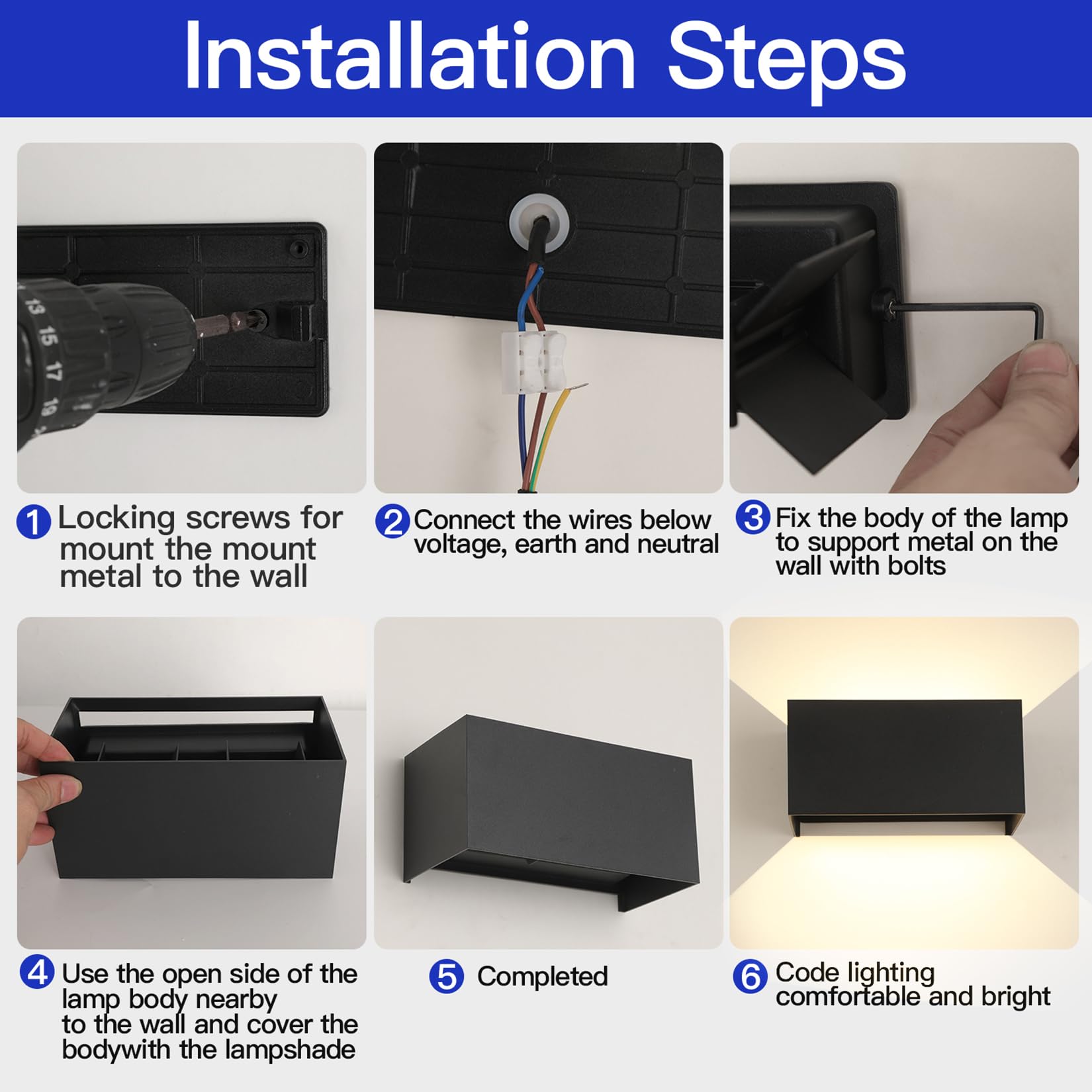 FUPE 25W LED Applique da Esterno/Interno Lampada da Esterno a Parete IP65 Impermeabile Moderno Alluminio Nero 3000K Bianco Caldo Applique per Esterni Luce da Parete Angolo di Luce Regolabile