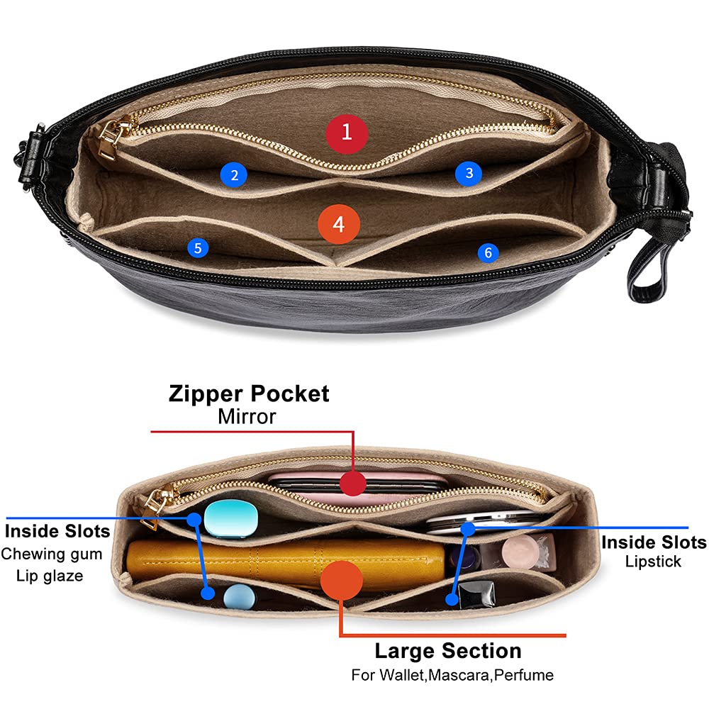 Organisateur De Sac à Main En Feutre - 26x14x15 Cm, Multiple Poches Dont Une Amovible - Porte-clés Inclus - Idéal Voyage, Rangement