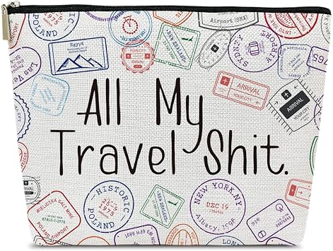 Travel Gifts Makeup Bag, All My Travel Shit Cosmetic Bag for Purse, Girls Trip Gifts Favors for Women Female Best Friend Traveler Lovers Girlfriend, Trip Organizer Pouch