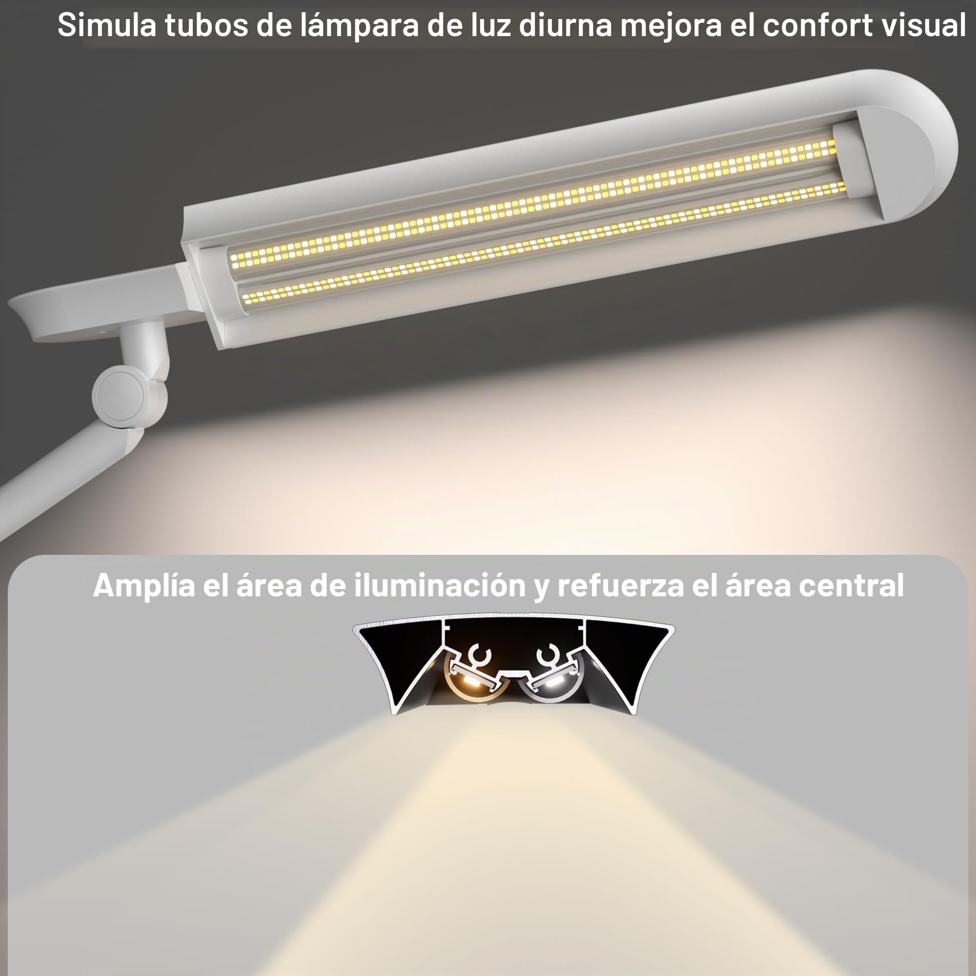 AmazLit Lámpara Escritorio, Lámpara de Escritorio LED con Abrazadera,18W Atenuación y Temperatura de Color Ajustable,Lámpara de Arquitecto Moderno con Función de Memoria para Hogar, Oficina,Blanco