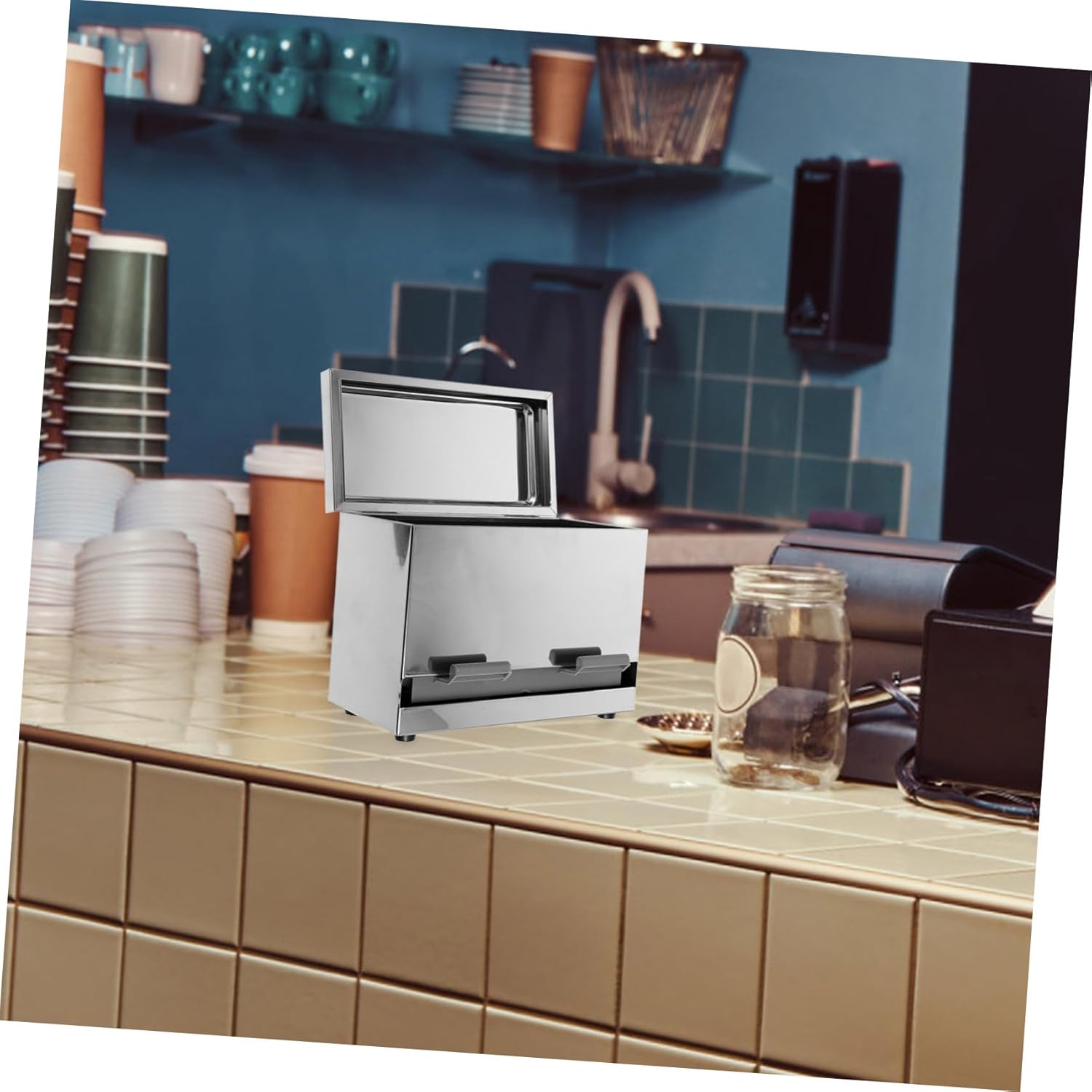 Press Type Straw Box Chopstick Holder Lid Commercial Straw Container for Beverage Shops