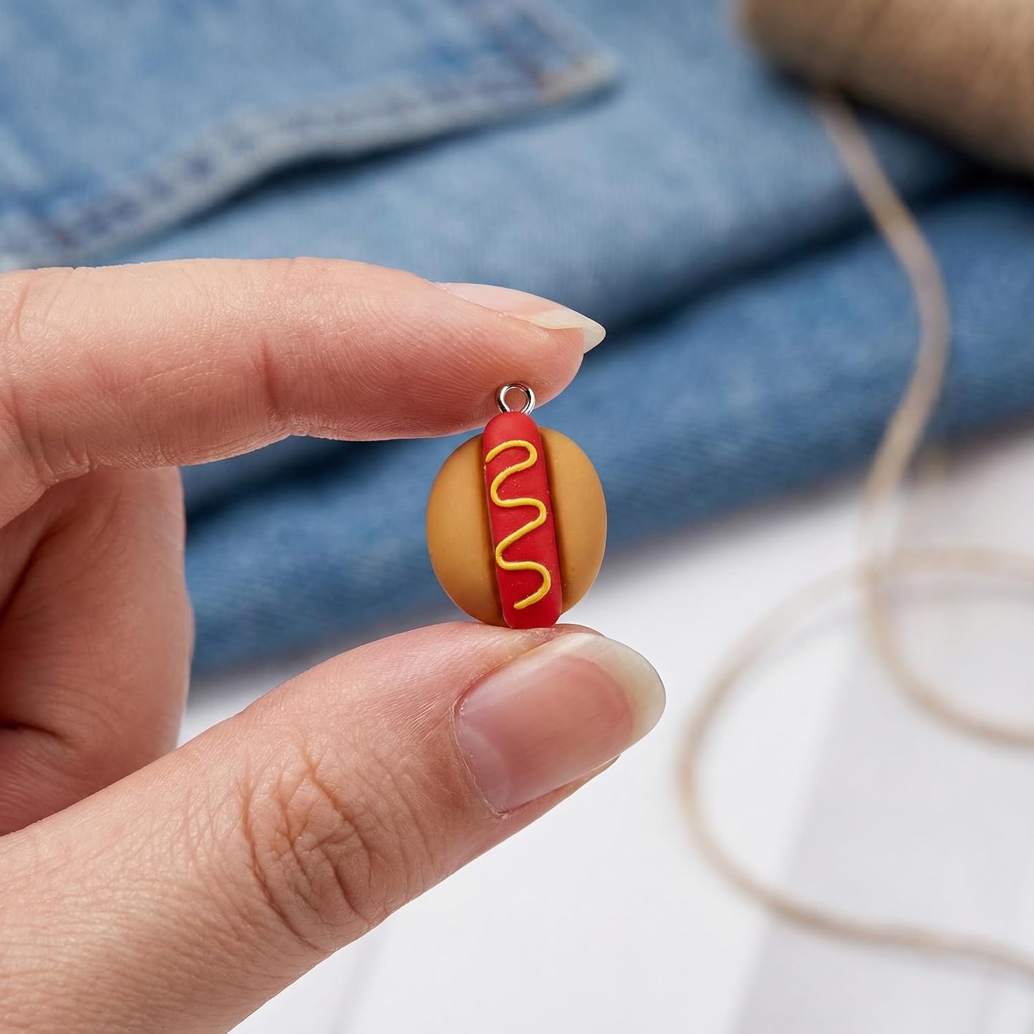 NIIIYTYB 20pcs Mini Hotdogs Food Beads and Resin Charms for Jewelry Making Hot Dog Charms for Bracelets Necklaces Keychains and Decorations Bulk DIY Accessories for Creative Craft Projects