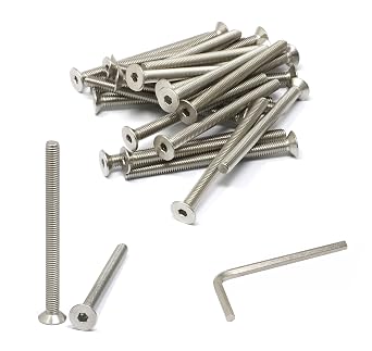 iexcell 25 Pcs M5 x 65mm Thread Pitch 0.8 mm Stainless Steel 304 Hex Socket Flat Head Cap Screws Bolts Kit