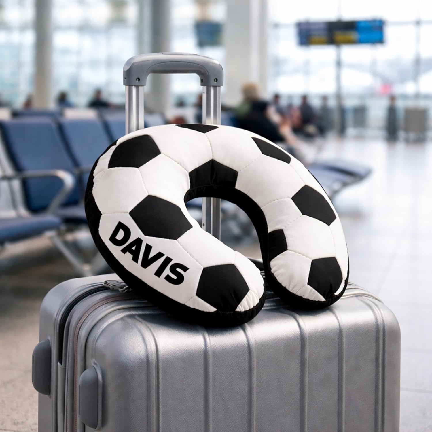 Personalized U-Shaped Pillow, Custom Soccer U Shape Neck Pillow, Custom Name Travel Cushion, Sports Themed Car Airplane Support, Boys Bedroom Decor Gift Idea