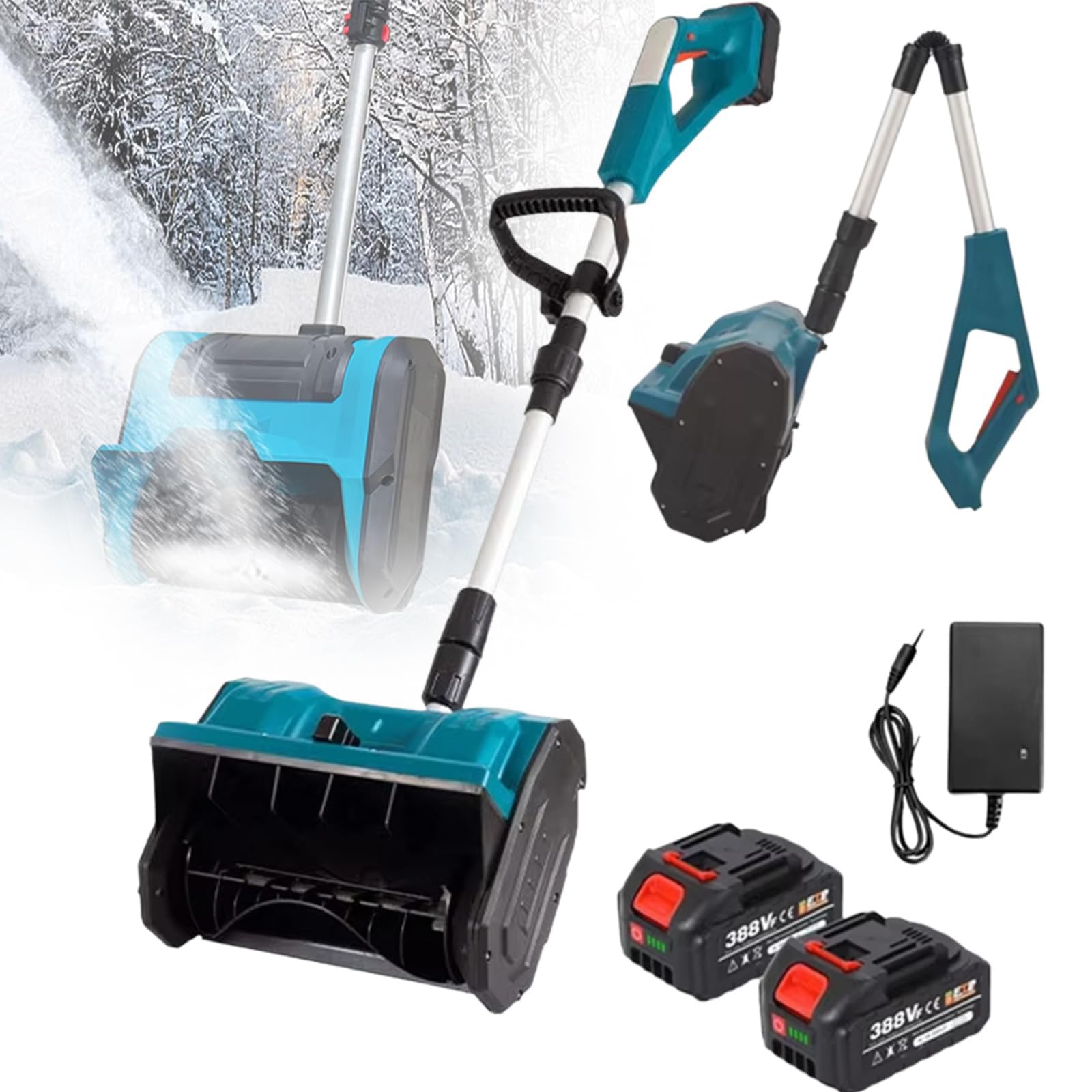 Pala para Nieve Inalámbrica con 2 Baterías De 4000 Mah, Máquina Eléctrica Plegable para Quitar Nieve con Dirección Ajustable Y Palo Telescópico, Soplador De Nieve A Batería para Caminos Escolares