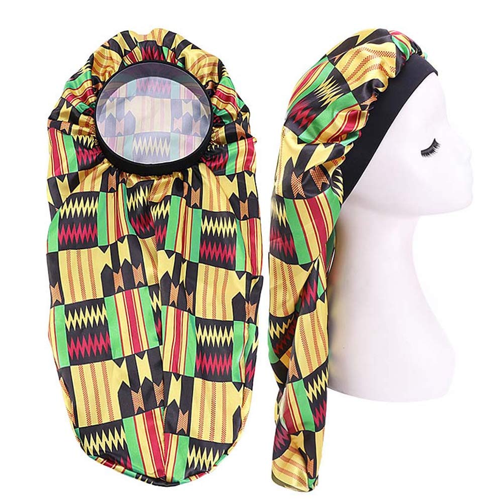 Extra Long Colorful Satin Bonnet Sleep Cap Long Bonnet for Braids Hair Loose Cap (Golden Egypt)