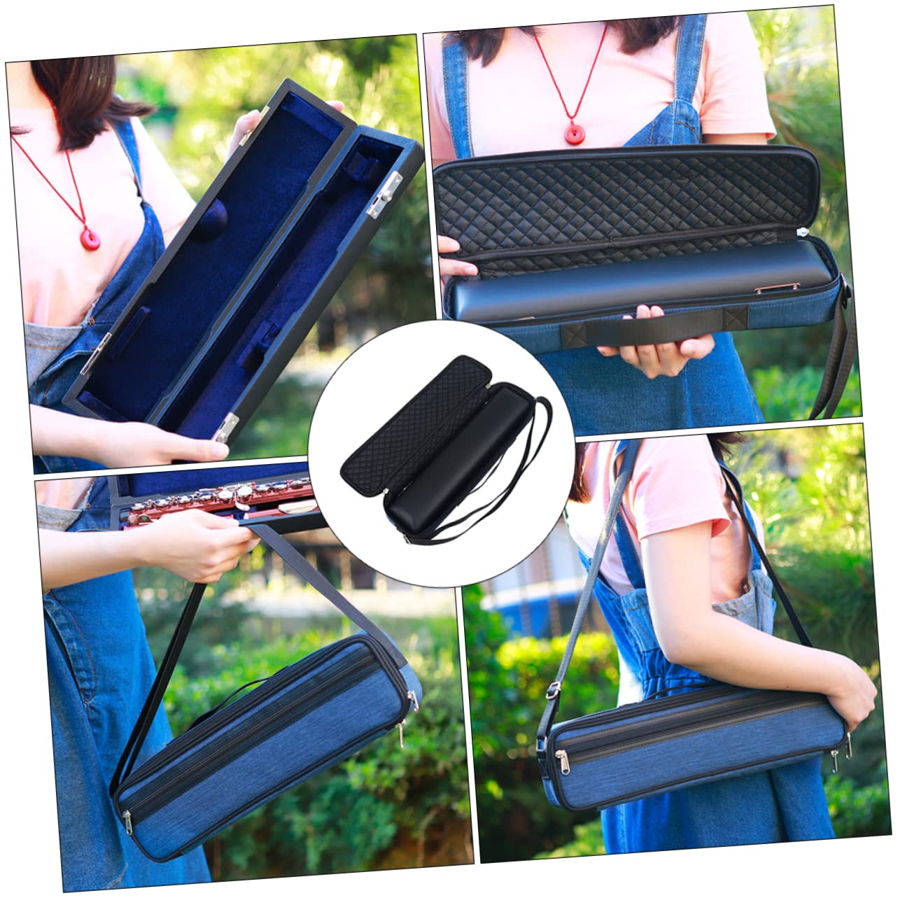 Vaguelly 1 PC 16 17 Flute Bag Durable Oxford Cloth Pouch with Inner Box Blue and Black for Outdoor Performances Great present for Flute Players