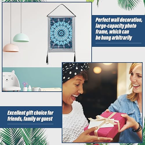 Miniatura 5 de Nuanchu Paquete de 2 marcos colgantes de diamantes de 12 x 16 pulgadas, marcos de fotos de PVC para colgar con palo de madera y kit para colgar