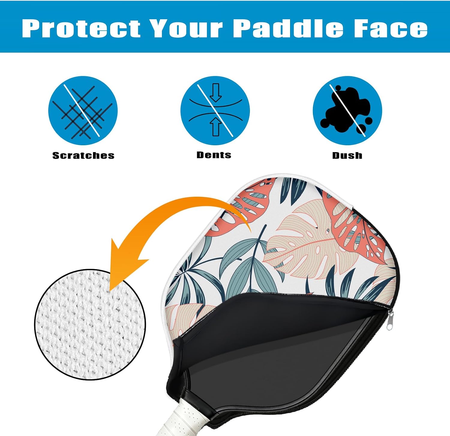 Paddle Cover for Pickleball, Lightweight Protective Paddle Case with Zipper, Soft Universal Racket Sleeve Accessories for Women Men 8.7" x 11.6" (1 Pack) image 3