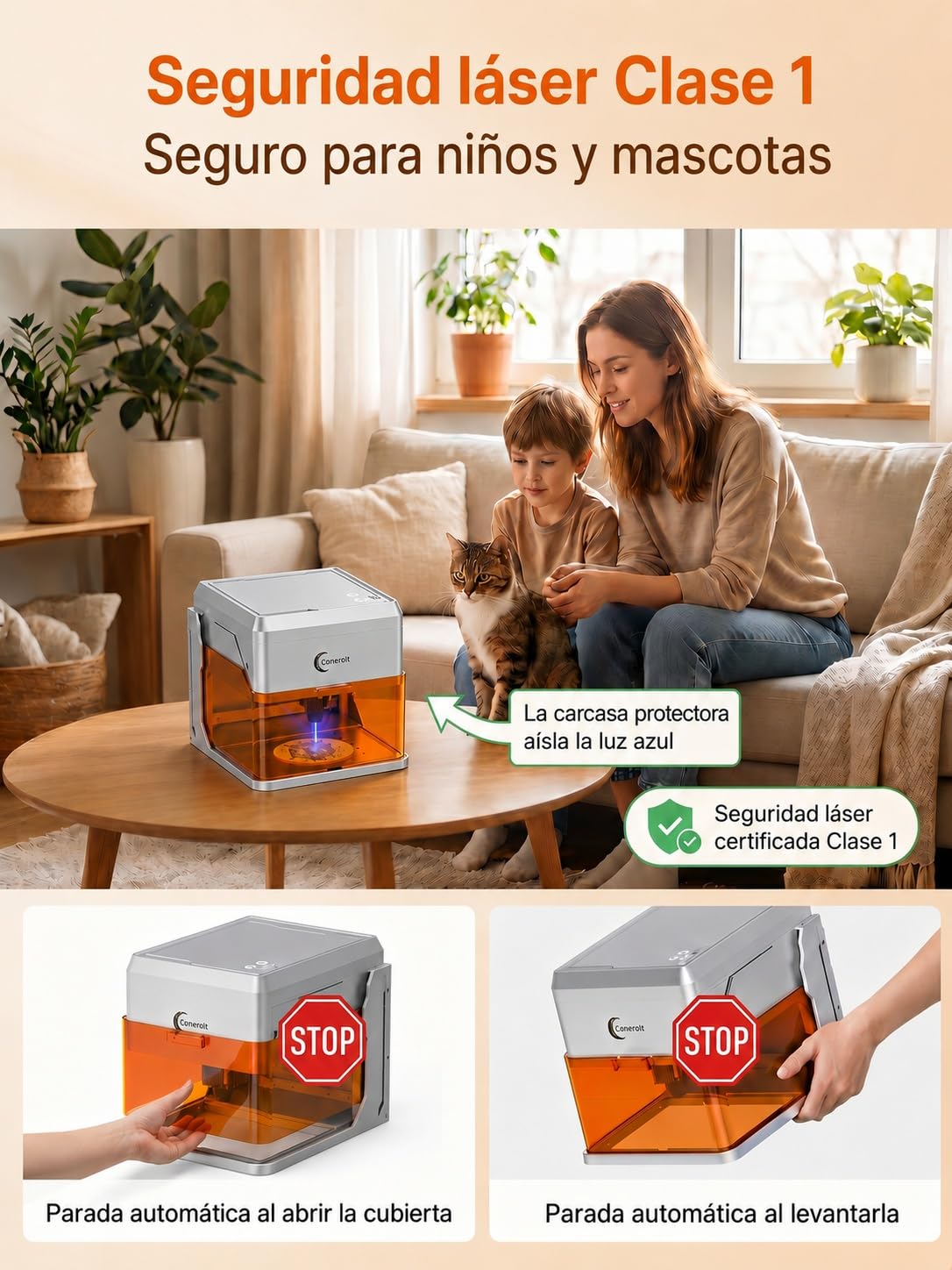 A1 PRO 5W Grabadora Láser Clase 1, Máquina de Grabado Cerrada con Cámara HD, WiFi y Software con IA, Precisión de 0,01 mm, Portátil para Madera, Cuero, Metal y Vidrio