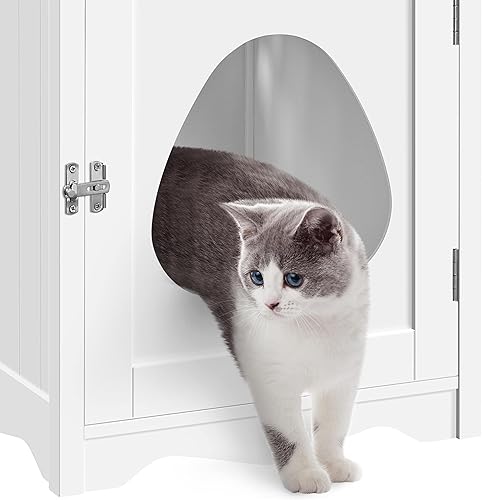 Miniatura 5 de Topeakmart Muebles ocultos del recinto de la caja de arena para gatos, caja de arena cerrada para baño de gatos, casa decorativa y mesa auxiliar,