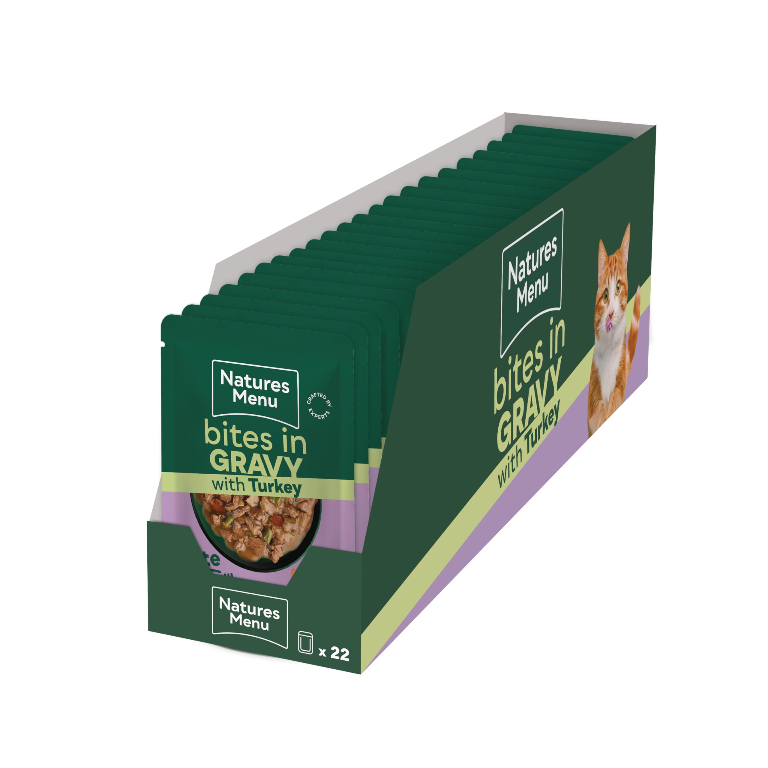 Natures Menu Bites in Gravy Wet Cat Food in Pouches with Turkey 22 x 85g
