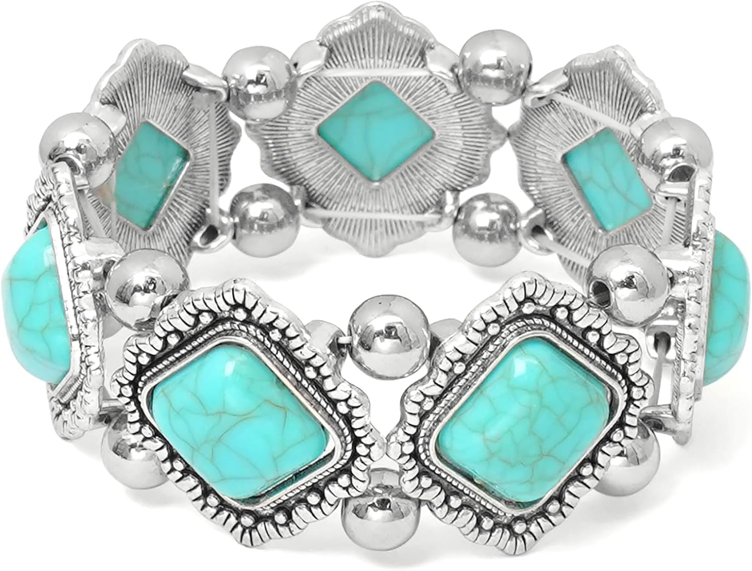 Turquoise Stretch Bracelets Boho Natural Stone Bangle Bracelet Adjustable Carved Wrist Bracelet