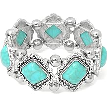 Turquoise Stretch Bracelets Boho Natural Stone Bangle Bracelet Adjustable Carved Wrist Bracelet