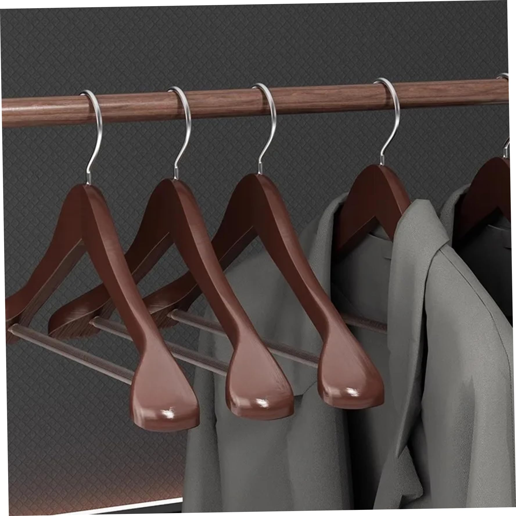 8 grucce in Legno da 17, 5x10 Pollici - grucce in Legno a Spalla Larga per carico Forte per Abiti, Cappotti, Giacche, Pantaloni, Jeans, organizzazione dell'Armadio, Robusto Rosso Marrone