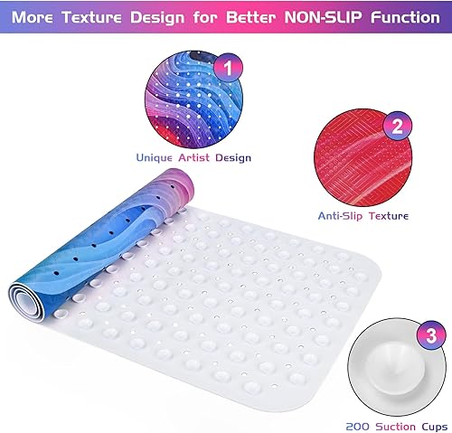 Miniatura 4 de REETUAL Tapete antideslizante para bañera y ducha, tapete de baño extra largo de 40 x 16 pulgadas con ventosas y agujeros de drenaje, tapete de baño