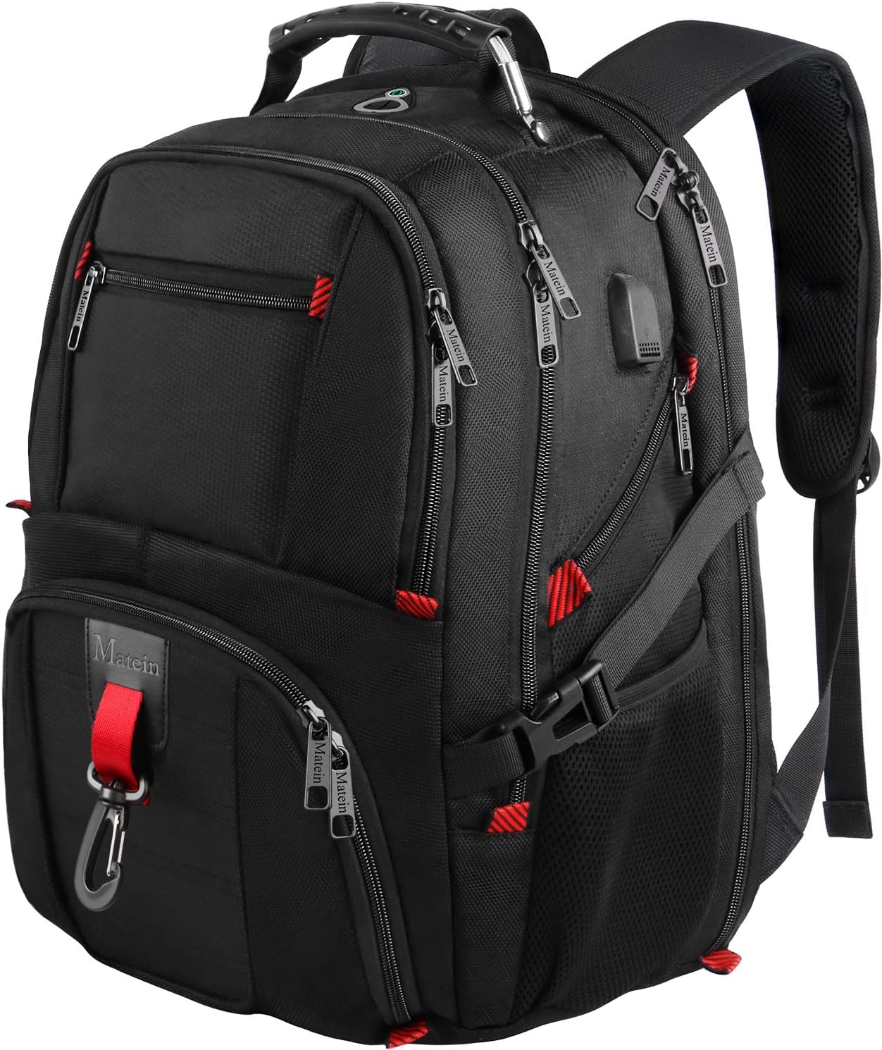 MATEIN Laptop Backpack Men & Women, 17.3 Inch Large Travel Hand Luggage Business Backpack with USB Charging Port, Waterproof Computer Laptop Rucksack Bag for Back to Office, Gifts for Father- Black