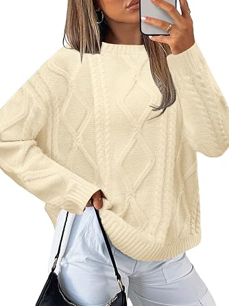 MixShe Womens Oversized Crewneck Cable Knit Sweaters Fall Fashion 2025