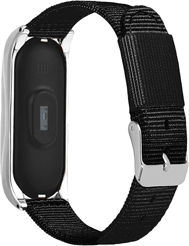 Lijinlan Mi Band 4 Correa Compatible con Xiaomi 3Xiaomi 4, Pulseras de repuesto de nylon tejido Marco protector de metal para Mi Band 34 mujeres