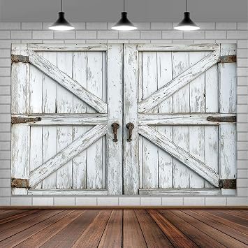Wooden Barn Door Backdrop Background for Photography Garage Door Photo Backdrop Wood Farmhouse for Photoshoot Background Screen Rustic Wooden Video Recording Parties Curtain 5 x 7 ft White