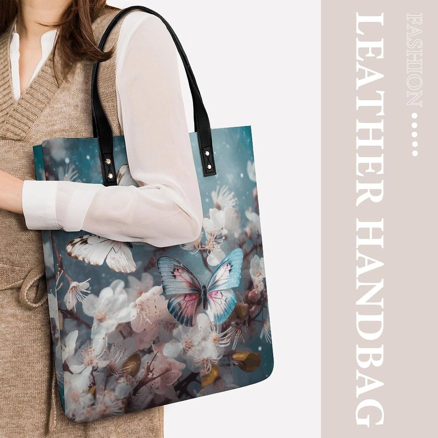 Butterflies Are Flying Handbags Large Capacity, Tote Bag Stylish Slouchy, Shoulder Bags for Work Beach Travel And Shopping Grocery.
