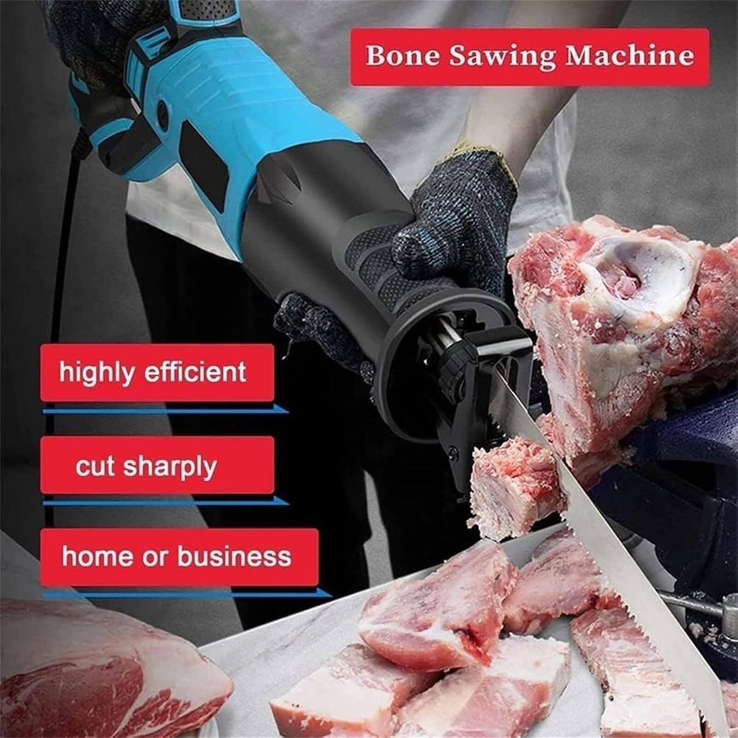 1050W Electric Bone Saw Machine for Butchers, Heavy-Duty Meat Cutter with Bandsaw, Ideal for Cutting Fish, Beef, and Pig's Hoof - Perfect for Restaurants and Kitchens