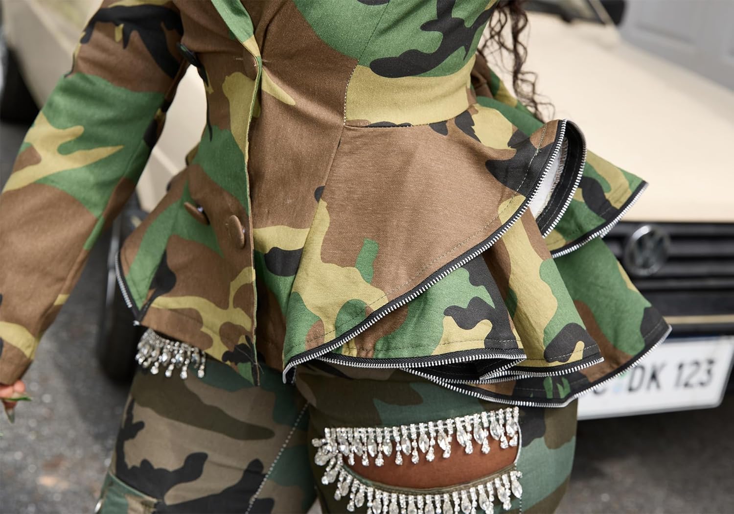 Ptorlio Womens Camo Jacket Casual Long Sleeve Camouflage Army Fatigue Blazer Double Breasted Peplum Jackets - Image 6
